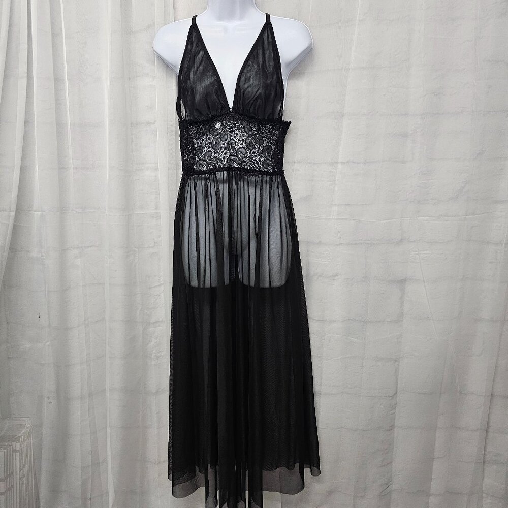 Avid Love Dress Nightie Black Sheer Lace Mesh Whimsigoth Fairy Maxi L